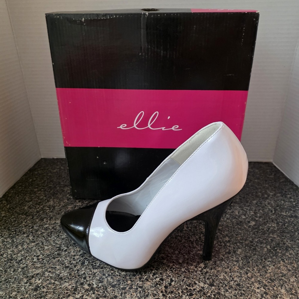 Ellie 511 Zoya 5" Heel Pumps Women's 11 White Black Two Tone Cap Toe Stiletto